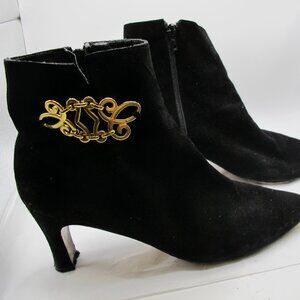Norma B black suede ankle boots with gold accent and 3 inch heel  9N